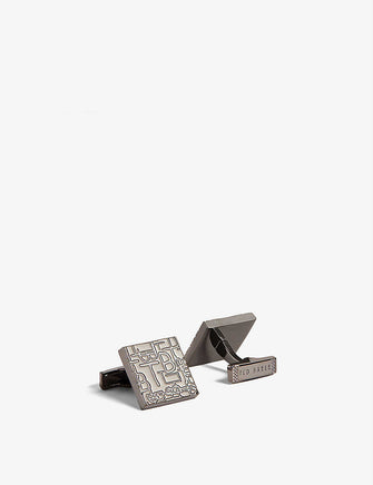 Conroll brand-embossed silver-plated cufflinks