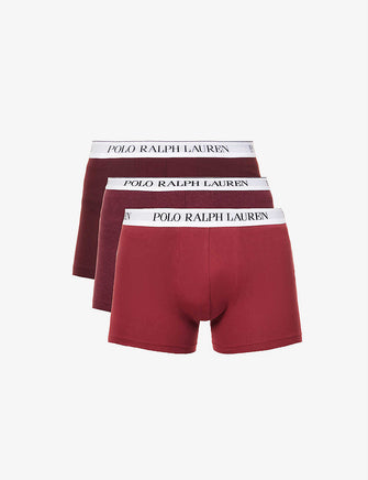 Pack of three branded-waistband stretch-cotton trunks