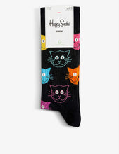 Cat graphic-print cotton-blend socks