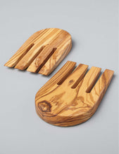 Grained olive-wood salad hands set of two