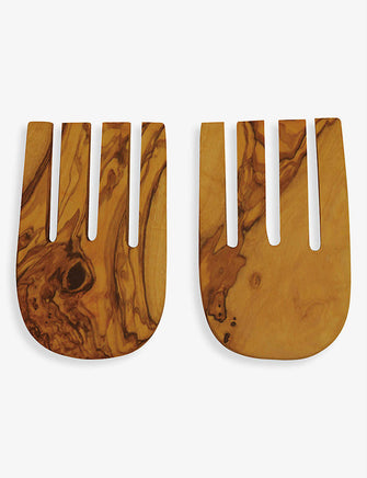 Grained olive-wood salad hands set of two