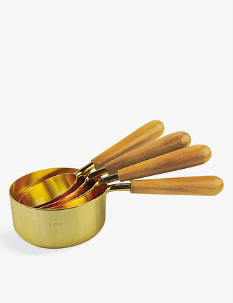 Logo-engraved stainless-steel and wood measuring cups set of four