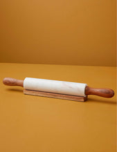 Marble and acacia wood rolling pin and rest set