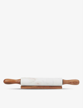 Marble and acacia wood rolling pin and rest set