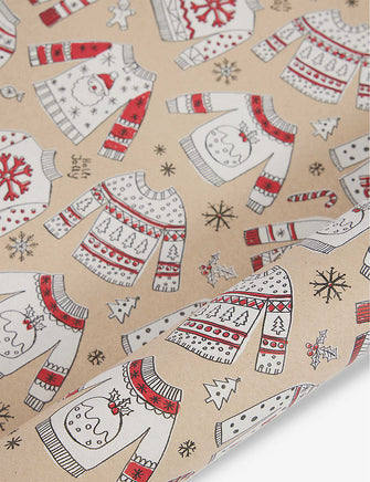 Doodles jumper-print recycled wrapping paper 3m