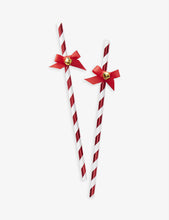 Ginger Ray Bow and bell embellished foiled stripe straws 10 pack