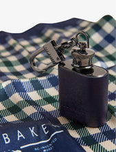 Dumfree check-print silk pocket square and hip flask set