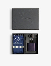 Dumfree check-print silk pocket square and hip flask set