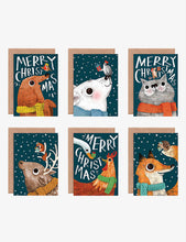 Christmas Animals illustrated-print pack of 12 Christmas cards 10.5cm x 14.8cm