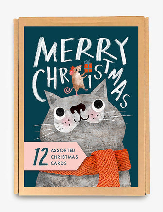 Christmas Animals illustrated-print pack of 12 Christmas cards 10.5cm x 14.8cm