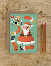 Father Xmas split-pin puppet Christmas card 21cm x 14.8cm