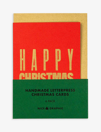 Happy Christmas handmade letterpress Christmas cards pack of six