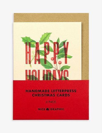 Happy Holidays handmade letterpress Christmas cards pack of six