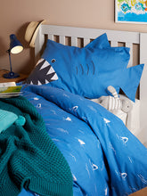 little home at John Lewis Shark Reversible Duvet Cover and Pillowcase Set, Single, Blue