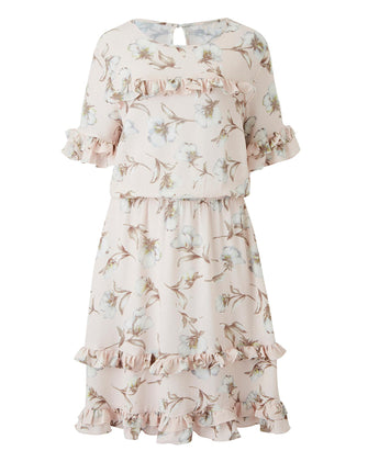 Pink Floral Mini Ruffle Dress