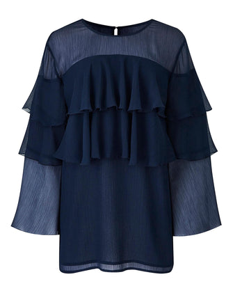 Navy Tiered Ruffle Blouse