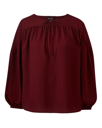 Oxblood Balloon Sleeve Detailed Top