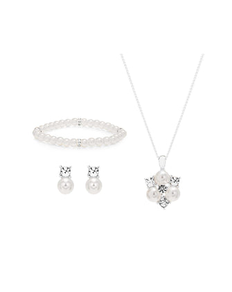 Jon Richard Silver Plated Clear Crystal Pearl And Crystal Trio Set - Gift Boxed