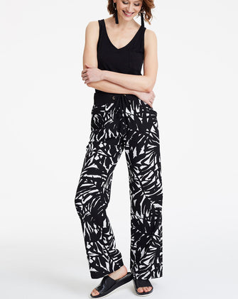 Print Slouch Linen Rich Wide Trousers Regular