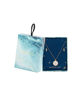 Mood Gold Mother Of Pearl Round Star Charm Pendant And Earring Set - Gift Boxed