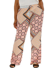 Tile Print Crinkle Wide Leg Trousers Regular