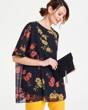 Black Floral Round Neck Top with Jersey Lining