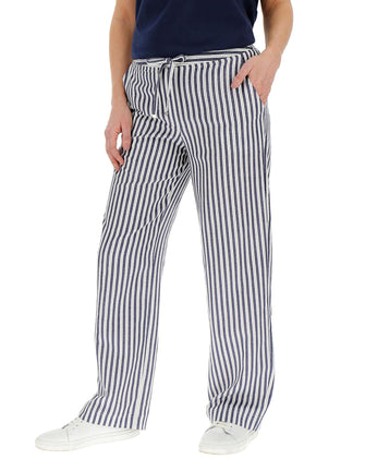 Stripe Easy Care Linen Mix Trousers Long