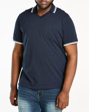 Slub Fabric Trophy Neck Navy Polo Long