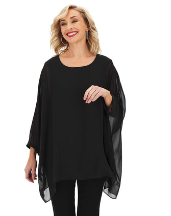 Black Long Sleeve Hanky Hem Blouse