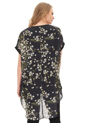 Black Floral Longline Dip Back Blouse