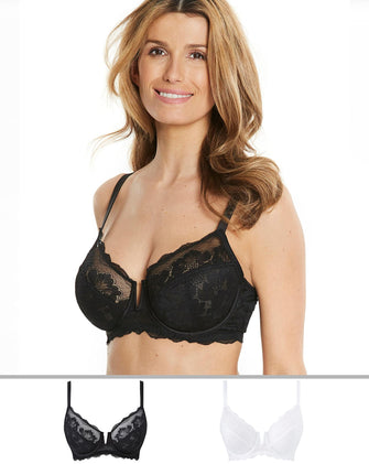 Pretty Secrets 2 Pack Katie Black/White Lace Full Cup Wired Bras