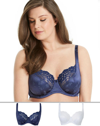 Pretty Secrets Laura 2 Pack Navy/White Full Cup Wired Bras