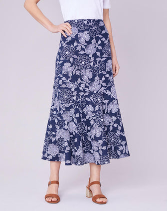 Julipa Linen Print Seamed Skirt 34"