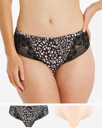 2 Pack Animal Print Lace Brazilians