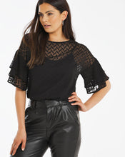 Black Dobby Fluted Sleeve Top with Cami