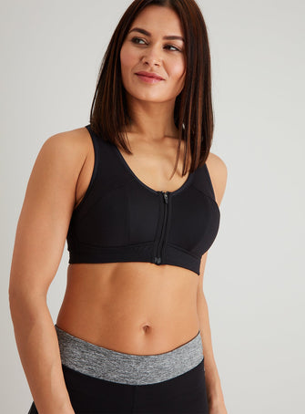 Active Black Zip Front Sports Bra - 32E