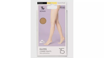 Caramel Nude 15 Denier Gloss Tights 2 Pack - M