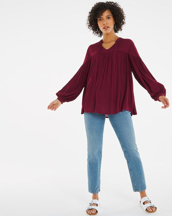 Crinkle Balloon Sleeve Oversized Blouse