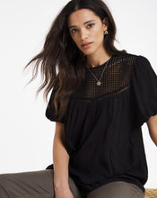 Black Ladder Yoke Puff Sleeve Top