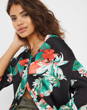 Tropical Print Satin Raglan Sleeve Blouse