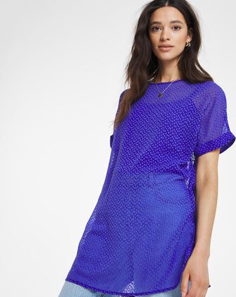 Blue Longline Textured Boxy Top