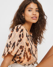 Animal Print Puff Sleeve Lurex Top With Cami