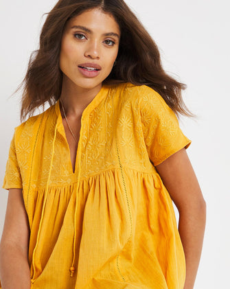 Mango Short Sleeved Embroidered Smock Top