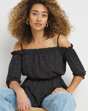 Black Spot Print Cold Shoulder Blouse