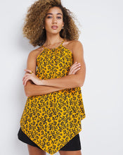 Yellow Ditsy Floral Print Hanky Hem Halterneck Top