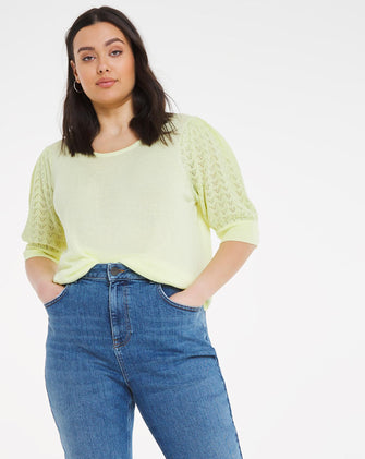 Pointelle Linen Puff Sleeve Jumper