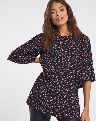 Floral Print Shirred Shoulder Shell Top