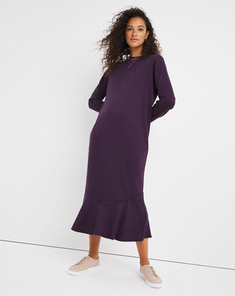 Aubergine Flounce Hem Midi Sweatshirt Dress