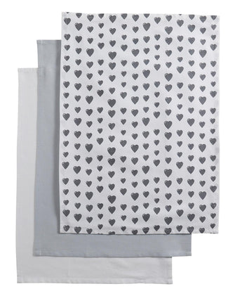 Grey Heart Set of 3 Tea Towels