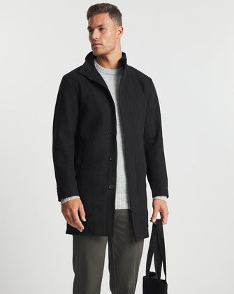 Black Wool Mix Funnel Neck Formal Coat